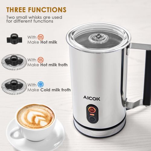  Aicok Milchaufschaumer 240ml 500W Elektrischer mit Strix Temperaturregler, Heisser oder Kalter Milch, Antihaftbeschichtung, Milchschaumer fuer Kaffee, Latte, Cappuccino