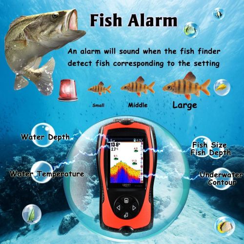  Lucky Portable Fish Finder Wired Sonar Sensor Transducer 328 Feet Water Depth Finder LCD Screen for Kayak Fishing Ice Fishing Sea Fishing
