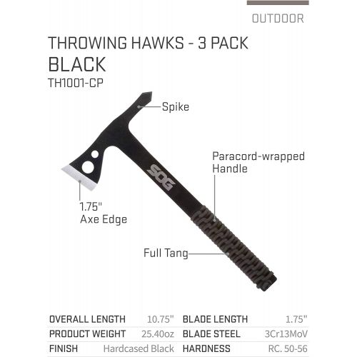  [아마존베스트]SOG Specialty Knives SOG Tomahawk Pack of 3 - Throwing Hawks Throwing Axe Set and Full Tang Tactical Hatchet Pack w/ 1.75 Inch Blades and Camping Axe Sheath (TH1001-CP)