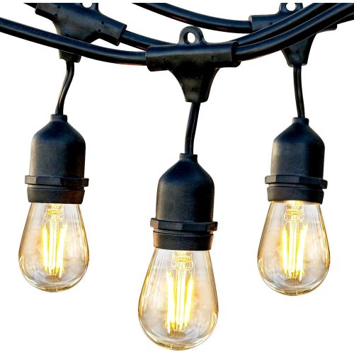  Brightech Ambience Pro - Waterproof LED Outdoor String Lights - Hanging, Dimmable 2W Vintage Edison Bulbs - 48 Ft Commercial Grade Patio Lights Create Cafe Ambience in Your Backyar