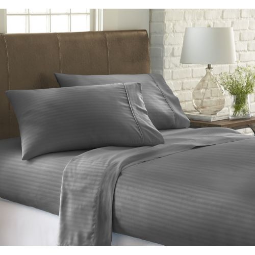  Ienjoy Home ienjoy Home Dobby 4 Piece Home Collection Premium Embossed Stripe Design Bed Sheet Set, California King, Gray