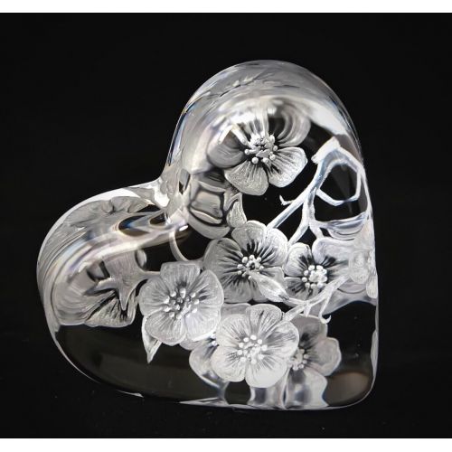  Akoko Art Handengraved Crystal Glass Baccarat Paperweight, Baccarat Crystal, Cherry Blossoms, Heart Paper Weight, Collector Gifts, Customized Crystal, Cherry Blossom, Hand Engraved Flowers, Valentine Gifts,