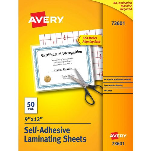  [아마존베스트]Avery Self-Adhesive Laminating Sheets, 9 x 12, Permanent Adhesive, 50 Clear Laminating Sheets (73601)