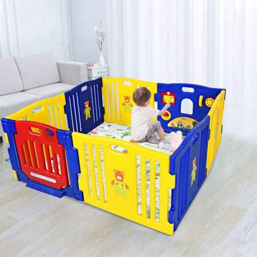  Costzon Baby Playpen, Kids Safety Activity Center Play Zone, Shape Adjustable Playpen with Activity Board & Secure Locking System (8 - Panel)