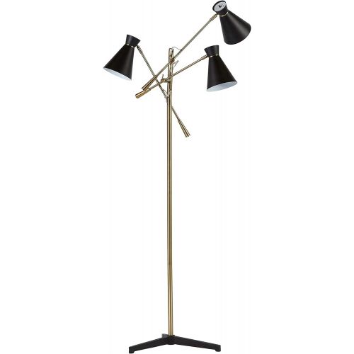  Rivet Retro 3-Arm Floor Lamp, 69H, With Bulbs, Brass