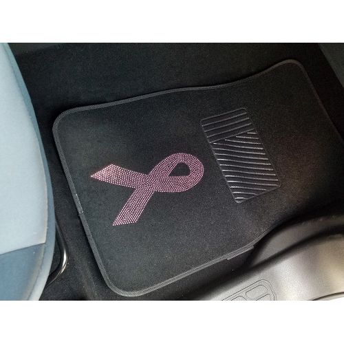  CarsCover Pink Ribbon Breast Cancer Awareness Crystal Diamond Bling Rhinestone Studded Carpet Car SUV Truck Floor Mats 4 PCS