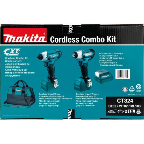  Makita CT324 12V Max CXT 3 Piece Drill Combo Kit