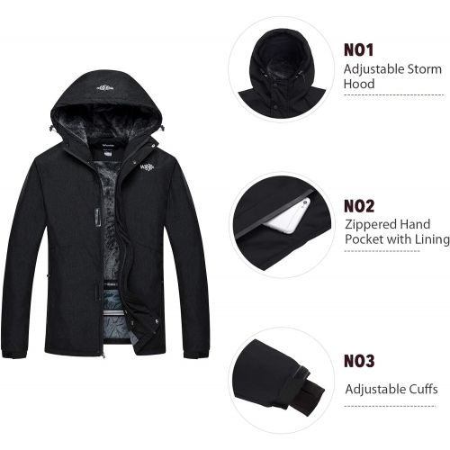  Wantdo Mens Hooded Waterproof Fleece Ski Jacket Windproof Thicken Parka Quilted Winter Coat Windbreaker