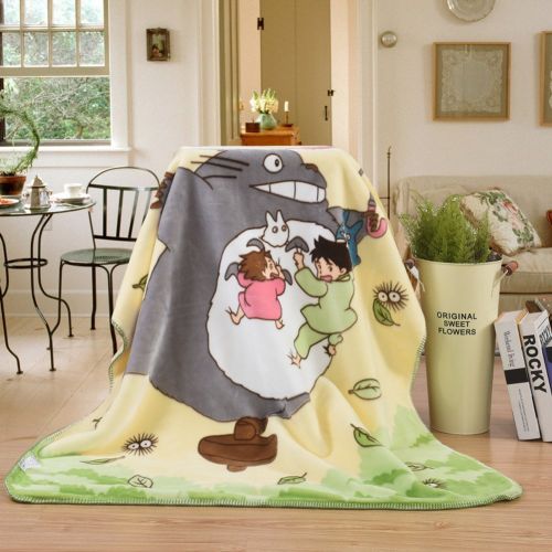  HOLY HOME Kid’s Cloud Blanket Double Faced Ultra Soft Coral Flannel Printing Bedclothes Anime Totoro 44x55 Beige
