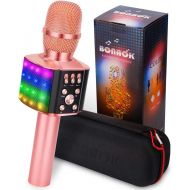 [아마존 핫딜] [아마존핫딜]BONAOK Wireless Bluetooth Karaoke Microphone with controllable LED Lights, 4 in 1 Portable Karaoke Machine Speaker for Android/iPhone/PC (Rose Gold)