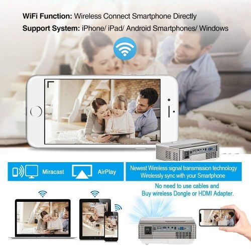 WIKISH Pocket Bluetooth WiFi Wireless Mini Projector 1500lumen, HDMI Built-in Speaker Support 1080p HD Airplay Screen Mirror, Multimedia Digital Portable Video Projector Gaming Basement M