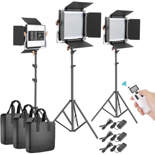 니워 Neewer 3-Pack Bi-color Dimmable 280 LED Video Light and Stand Lighting Kit with Battery, USB Charger and Carrying Bag - 3200-5600K,CRI 95+ LED Panel for Camera Photo Studio, YouTub