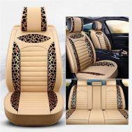 FENGWUTANG Universal PU Leather Car Seat Cushion Cover,Leopard Print Waterproof Front and Rear 5 Seats Full Set Car Seat Covers for Most Cars SUV Van