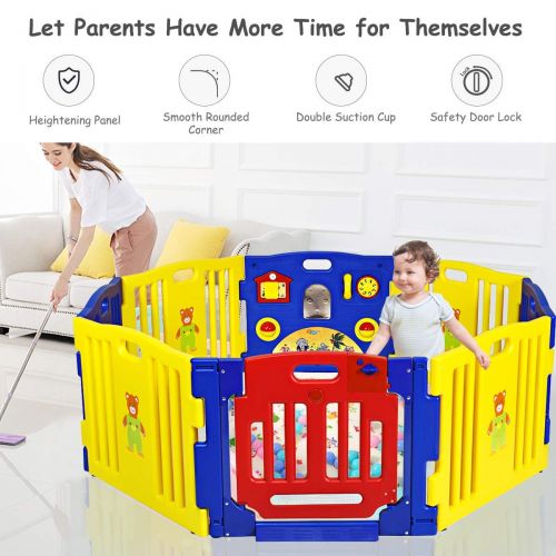  Costzon Baby Playpen, Kids Safety Activity Center Play Zone, Shape Adjustable Playpen with Activity Board & Secure Locking System (8 - Panel)