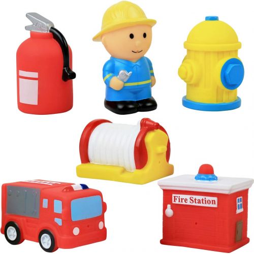  Click N Play 6 Piece Fire Station Action Figure Play Set Soft Vinyl Bath Toy.