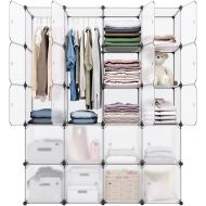 [아마존 핫딜] LANGRIA 20-Cube DIY Modular Cubby Shelving Storage Organizer Extra Large Wardrobe with Clothes Rod, Furniture for Clothes (Transparent)