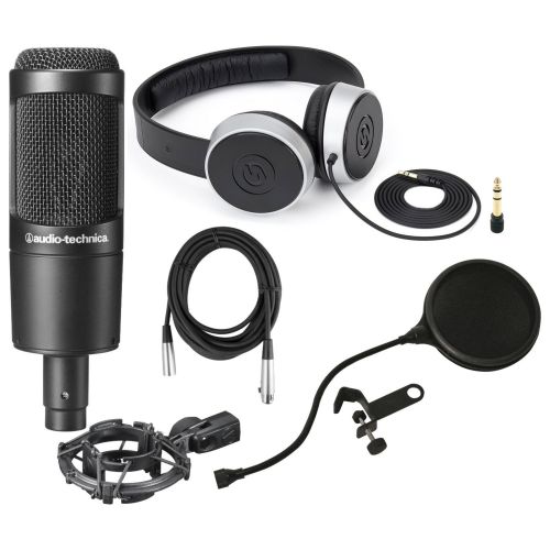 오디오테크니카 Audio-Technica Audio Technica AT2035 Large Diphragm Condenser Microphone wShock Mount, Pop Filter, Headphones, and Mic Cable