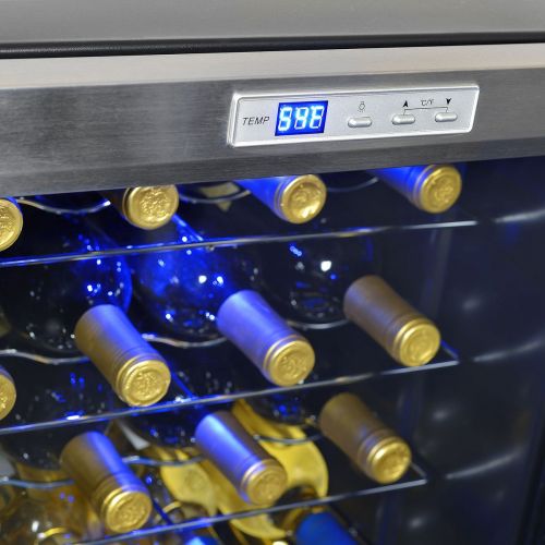  NewAir Wine Cooler and Refrigerator, 27 Bottle Freestanding Wine Chiller Fridge, Stainless steel with Glass Door, AWC-270E