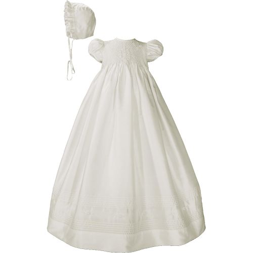  Little Things Mean A Lot Girls White Silk Dress Christening Gown Baptism Gown with Smocked Bodice
