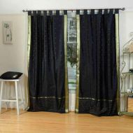 Indian Selections Black Tab Top Sheer Sari Cafe CurtainDrape  Panel - 43W x 36L - Piece
