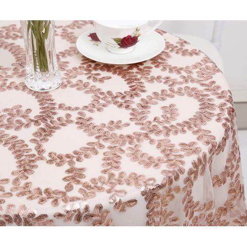  QueenDream Rose Gold Flower Sequin Fabric 4 Yards Rose Gold Flower Christmas Sequin Fabric Sequins Tablecloth Long Sequin Tablecloth DIY Party Dress Fabric