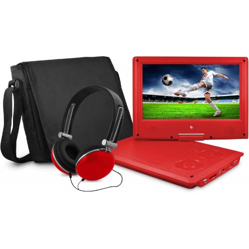  Ematic Portable DVD Player with 9-inch LCD Swivel Screen, Travel Bag and Headphones, Red: Electronics
