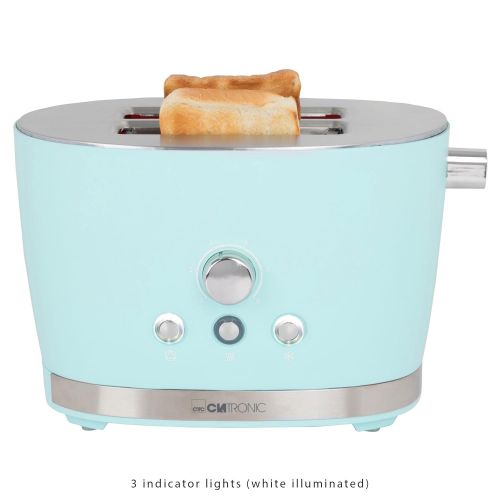  Clatronic TA 3690 RocknRetro 2-Scheiben-Toaster mit Broetchenaufsatz, Kruemelschublade, Auftaufunktion, Aufwarmfunktion, Schnellstoppfunktion, Mint-Gruen