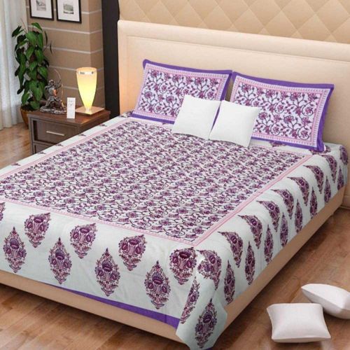  Traditional mafia traditional mafia Floral Vine Printed Double Bed Sheet Set with 2 Pillow Covers, King, Purple/Pink