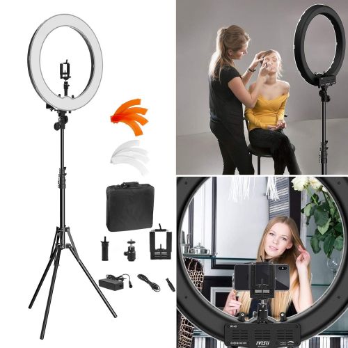  IVISII Camera Photo Video Lighting Kit: RL-18″ 55W 240 LED Ring Light 5500K Photography Dimmable Ring Lamp with Mirror Tripod for Smartphone, YouTube, Vine Self-Portrait Video Shooting
