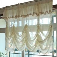 YOUSA Creamy White Balloon Curtains Sheer Curtain Lace Ruffle Tie-Up Roman Curtain Valance 110W x 63L