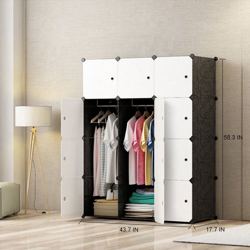  JOISCOPE MEGAFUTURE Modern Portable Closet for Hanging Clothes, Combination Armoire, Modular Cabinet for Space Saving, Ideal Storage Organizer (12 Cubes&2 Hangers)