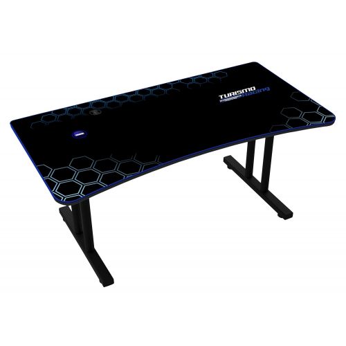 Turismo Racing Gaming Desk - Stazzione Extra-Wide Smart Gaming Desk with Built-in Phone Charger and USB Ports + Integrated Mouse Pad - Blue