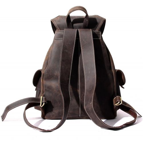  Leather Backpack, Berchirly Vintage Real Leather Travel Backpacks Rucksack School Laptop Camping Hiking Bag for College