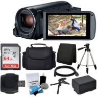 Photo4Less Canon VIXIA HF R800 Camcorder (White) + SanDisk 64GB Memory Card + Digital CameraVideo Case + Extra Battery BP-727 + Quality Tripod + Card Reader + Tabletop TripodHandgrip - Delu