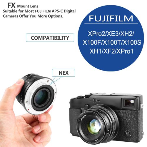 니워 Neewer 25mm f1.8 Manual Focus Prime Fixed Lens for Fujifilm APS-C Digital Mirrorless Cameras XPro2 XE3 XH2 X100F X100T X100S XH1 XF2 XPro1, All Metal Construction (Black)