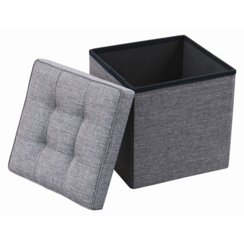  Zanzer Ottoman with Storage Square Padded Seat/Foot Rest, Foldable 15 x 15 (Grey)