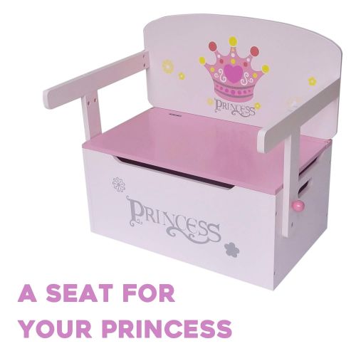  Bebe Style Wooden Princess Theme Convertible Toy Storage Bench Easy Assembly