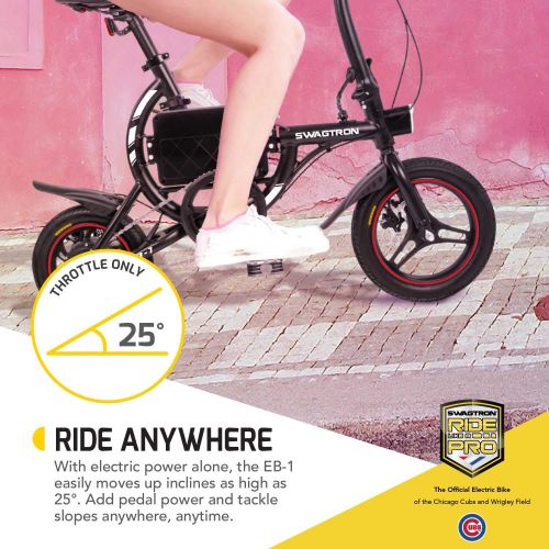스웩트론 Swagtron SwagCycle EB-1 Classic Lightweight Aluminum Folding eBike with High-Torque 250W Motor and Dual Disc Brakes; Electric Bike with Pedal-Assist and Swappable Bike Seats