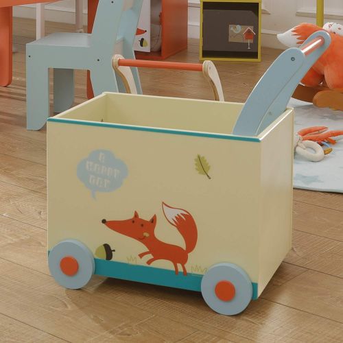  Labebe Baby Walker with Wheel, White Fox Printed Wooden Push Toy, 2-in-1 Wooden Activity Walker for Baby 1-3 Years, Baby WagonInfant Baby Walker WagonBaby Learning WalkerPush Pu