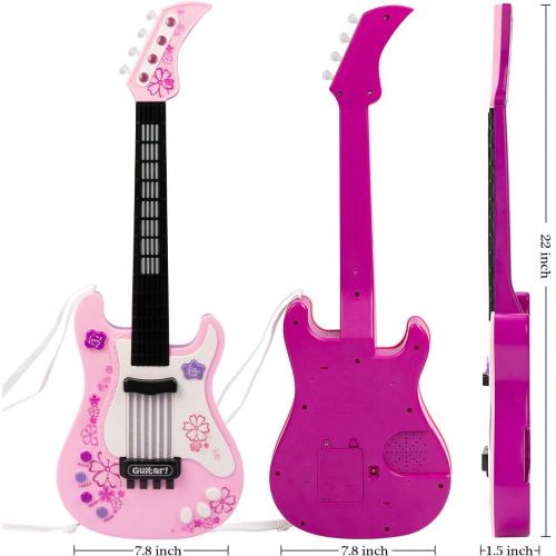  [아마존베스트]APerfectLife aPerfectLife Kids Electric Guitar Toys with Vibrant Sounds No String Musical Instruments Educational Toy for Beginner Boys Girls Toddlers (Pink)