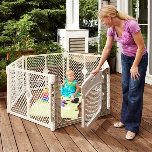  Superyard Ultimate 6-Panel Play Yard by North States: Works great both indoors and outdoors. Folds up with carrying strap. Freestanding. 192 length, 18.5 sq. ft. enclosure (26 tall