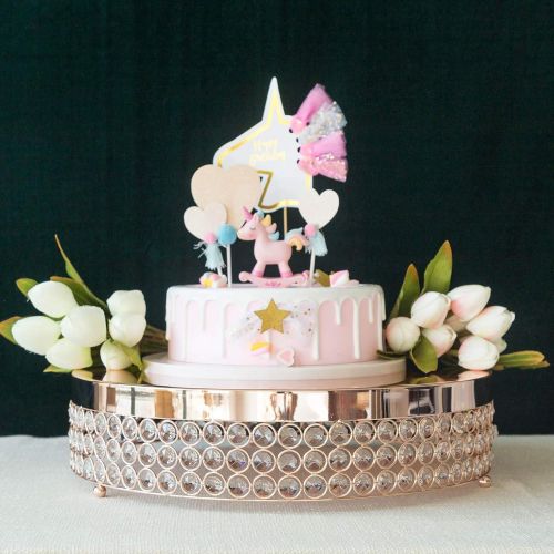  Butterflyevent BalsaCircle 15.5-Inch wide Rose Gold Beaded Round Metal Cake Stand - Birthday Wedding Display Dessert Pedestal Centerpiece Riser