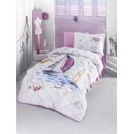 100% Cotton Nautical Bedding Girls Nautical Comforter Set, Single/Twin Size, Purple-White, 5 PCS