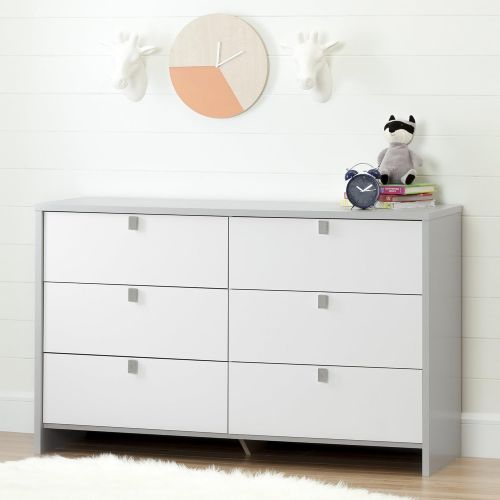  South Shore Cookie 6-Drawer Double Dresser, Soft Gray and Pure White