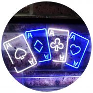 상세설명참조 Four Aces Poker Casino Man Cave Bar Dual Color LED Neon Sign White & Blue 16 x 12 st6s43-i2705-wb
