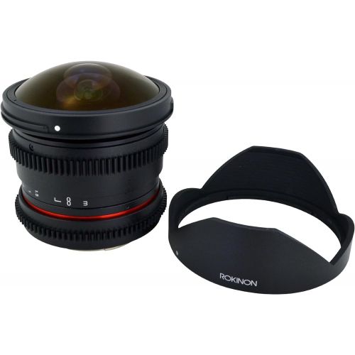  Rokinon RKHD8MV-N HD 8mm t3.8 Fisheye Lens for Nikon with De-clicked Aperture and Removable HoodWide-Angle Lens