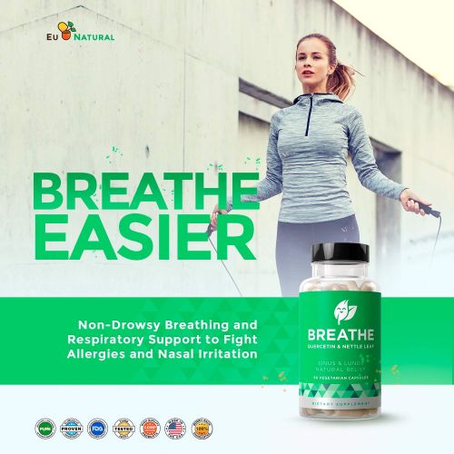  Eu Natural Breathe Sinus & Lungs Breathing - Seasonal Nasal Health, Open and Clear Airways, Bronchial Wellness, Healthy Chest - Quercetin, Nettle Leaf, Bromelain Pills - 60 Vegetarian...