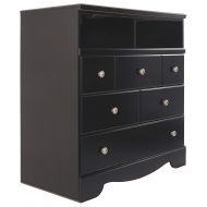 Signature Design by Ashley Ashley Furniture Signature Design - Shay Media Chest - 3 Drawers and 2 Cubbies - Contemporary - Almost Black