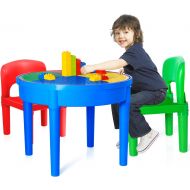 [아마존핫딜][아마존 핫딜] EP EXERCISE N PLAY Kids 3-in-1 Multi Activity Table Set - 25 Pieces Jumbo Blocks Compatible Bricks Toy, Play Table Includes 2 Chair and Building Block Table with Storage