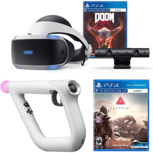 소니 Sony PlayStation 4 DOOM VFR and Farpoint PSVR Aim Controller Enhanced Bundle: PlayStation 4 VR Headset, PSVR Camera, Wireless Aim Controller, DOOM VFR and Farpoint